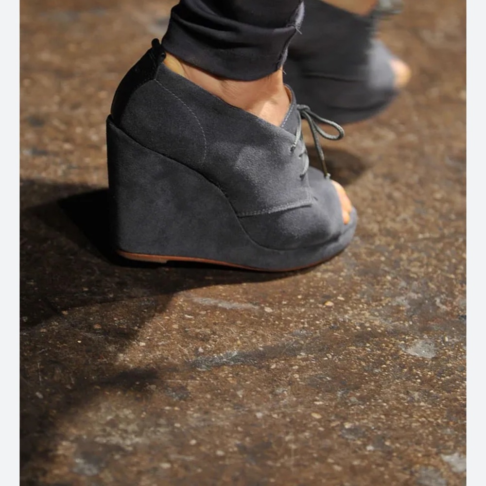 Rag & Bone | Suede Sahara Open Toe Wedges Gray Wood Heel EU 38